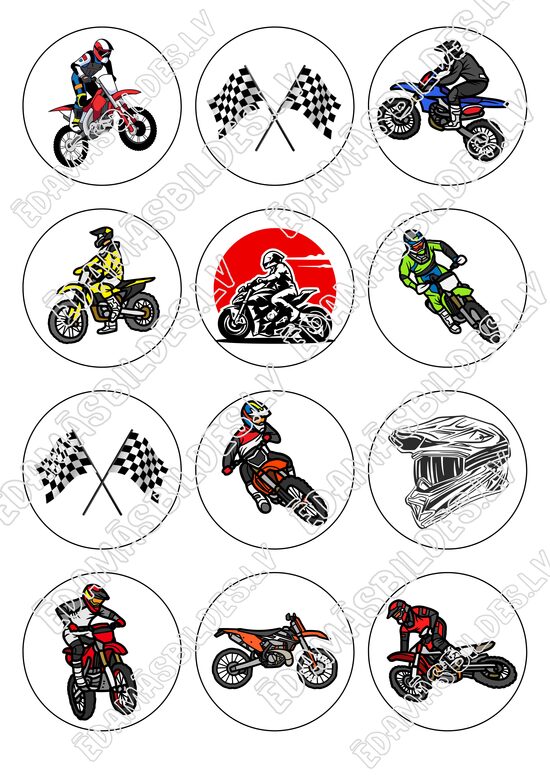 Cukura papīrs ar apdruku "Motosports, 6 cm"